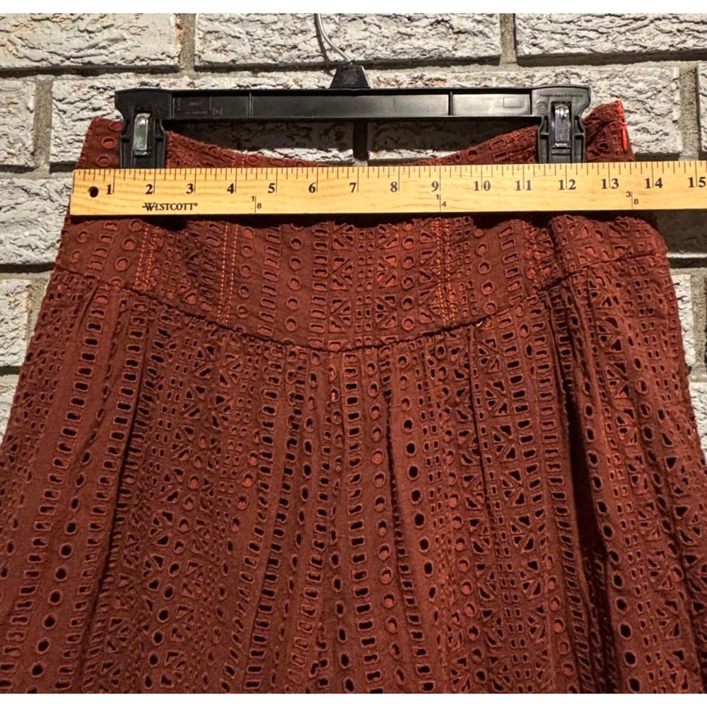 Anthropologie Rust Brown Eyelet Wide Leg Culotte Pants Size 2 Boho Cropped - Picture 3 of 9